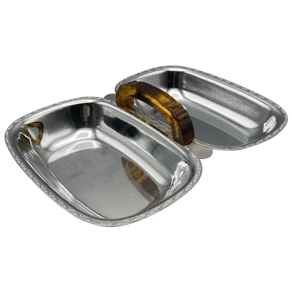 Art Deco Farberware Chrome Snack or Tidbit Tray Bakelite‎ Handle Vintage